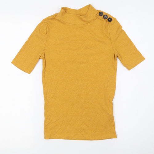 New Look Womens Yellow Polyester Basic T-Shirt Size 8 Mock Neck - Ribbed