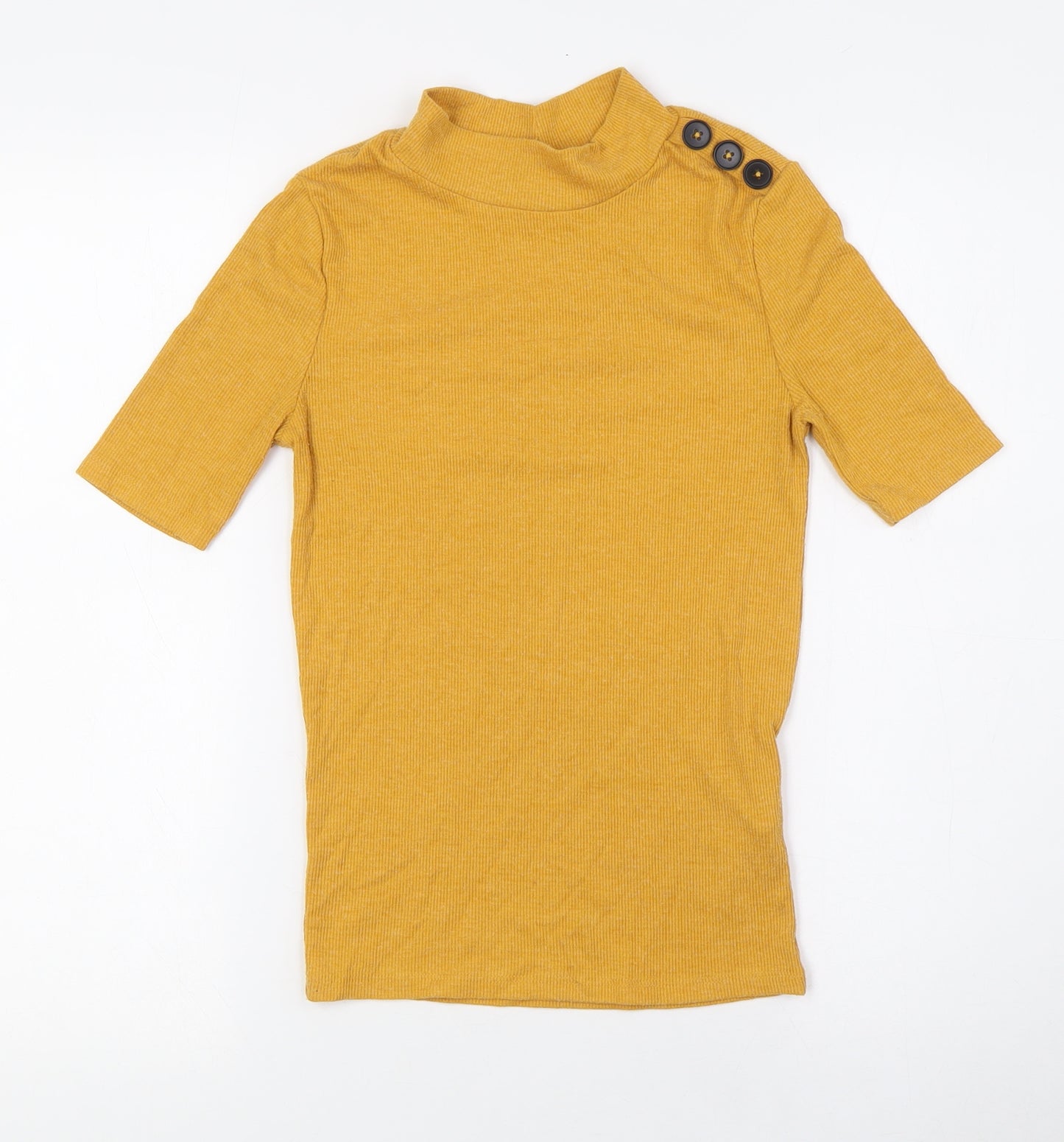 New Look Womens Yellow Polyester Basic T-Shirt Size 8 Mock Neck - Ribbed