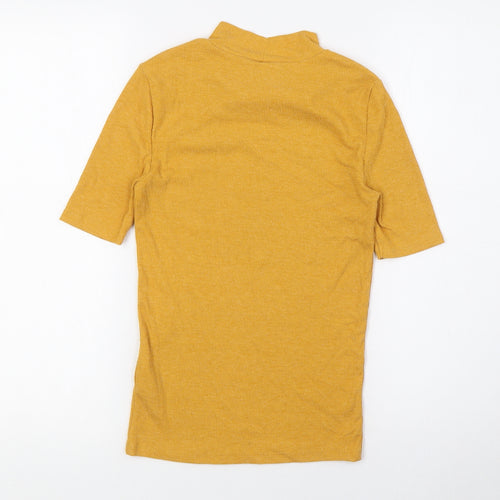 New Look Womens Yellow Polyester Basic T-Shirt Size 8 Mock Neck - Ribbed