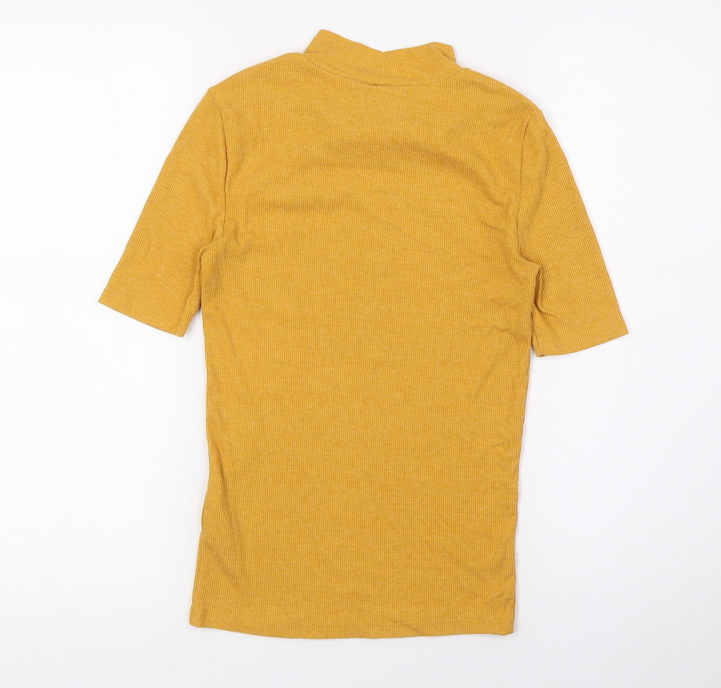 New Look Womens Yellow Polyester Basic T-Shirt Size 8 Mock Neck - Ribbed