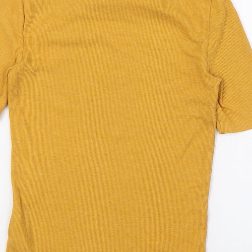 New Look Womens Yellow Polyester Basic T-Shirt Size 8 Mock Neck - Ribbed