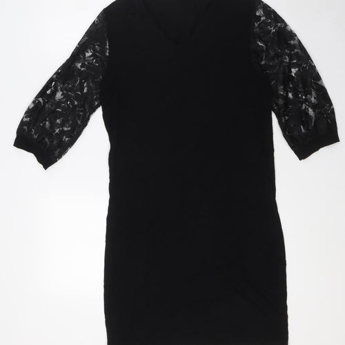 Jeton Womens Black Viscose A-Line Size XL V-Neck - Lace Sleeves