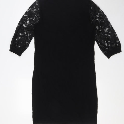Jeton Womens Black Viscose A-Line Size XL V-Neck - Lace Sleeves