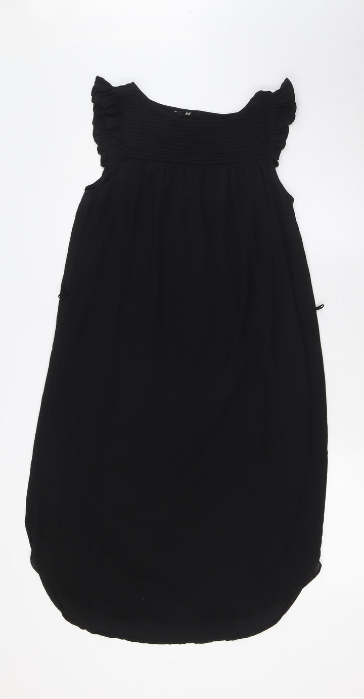 H&M Womens Black Polyester Shirt Dress Size 4 Boat Neck
