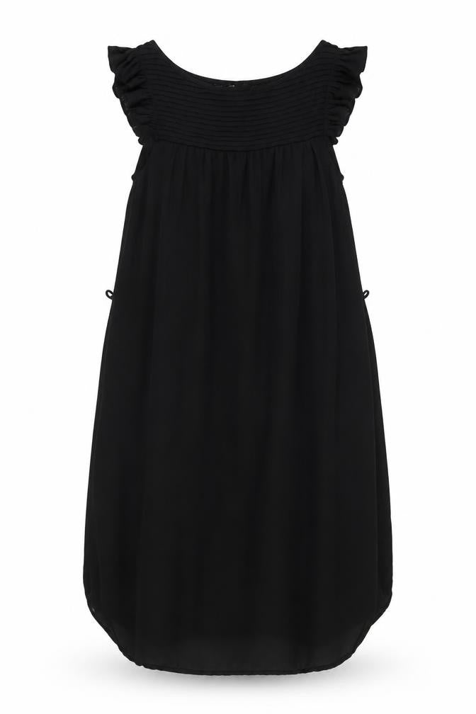 Front view of H&M women’s black polyester shirt dress, size UK 4, boat neck