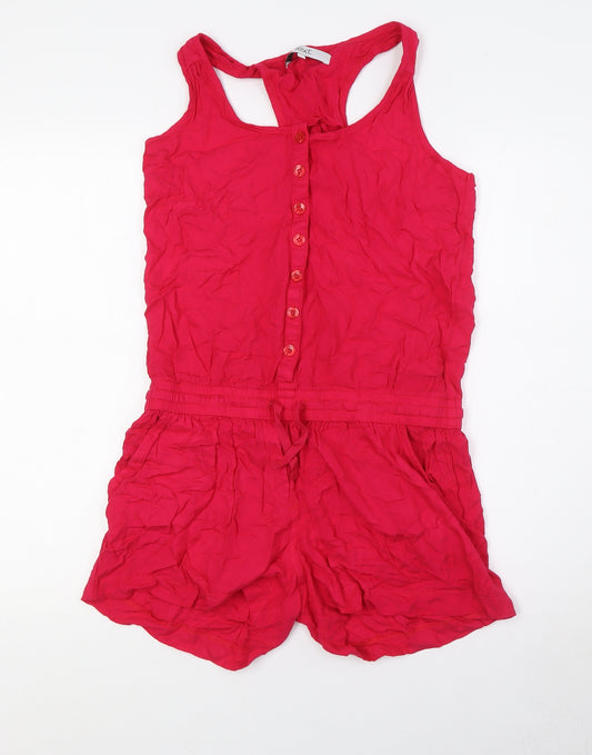 NEXT Womens Pink Viscose Playsuit One-Piece Size 10 Button - Racer Back