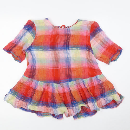 Zara Womens Multicoloured Check Cotton Basic Button-Up Size S Round Neck
