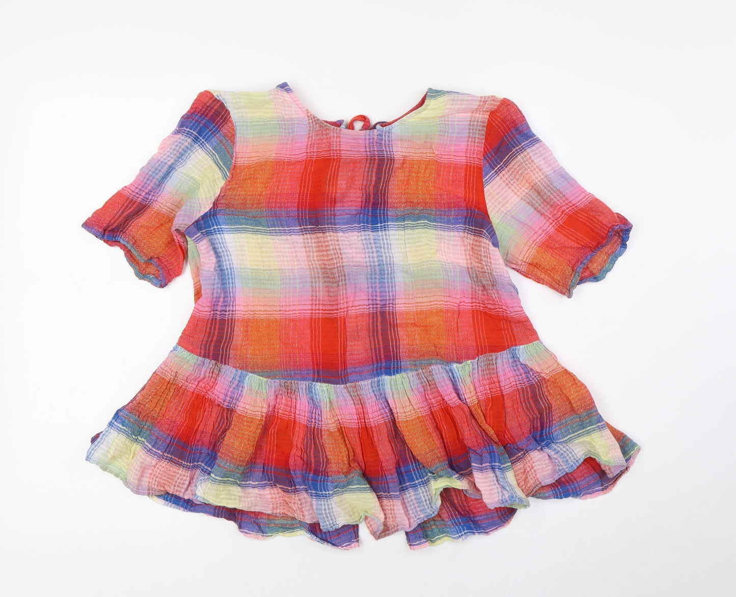 Zara Womens Multicoloured Check Cotton Basic Button-Up Size S Round Neck