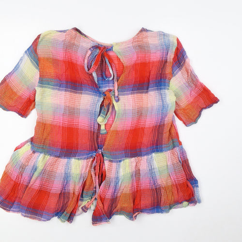 Zara Womens Multicoloured Check Cotton Basic Button-Up Size S Round Neck