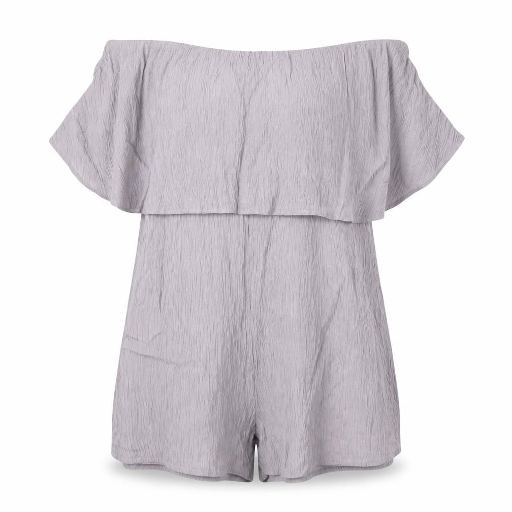 Front view of Love & Other Things women’s grey polyester playsuit one-piece, size L, zip - strapless