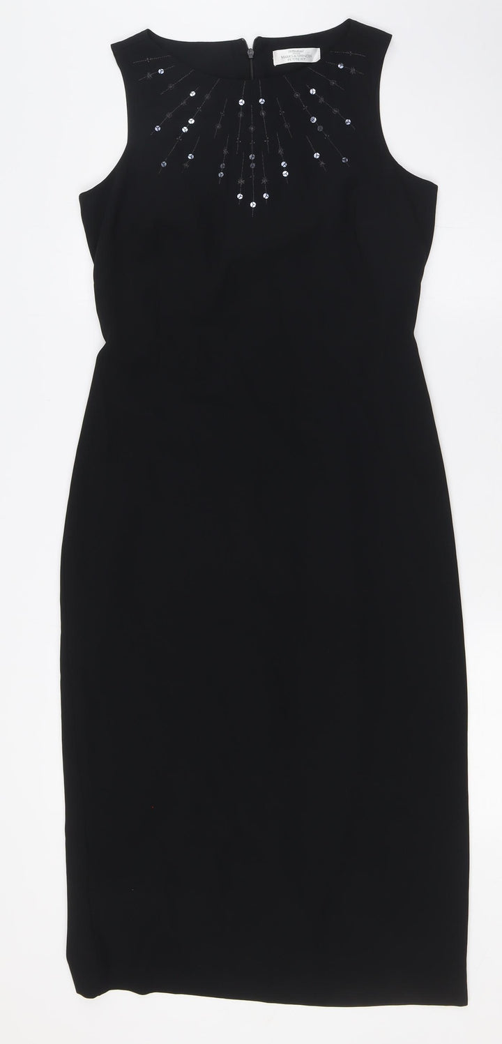 Marks and Spencer Womens Black Polyester Pencil Dress Size 8 Boat Neck Zip - Evening Wear