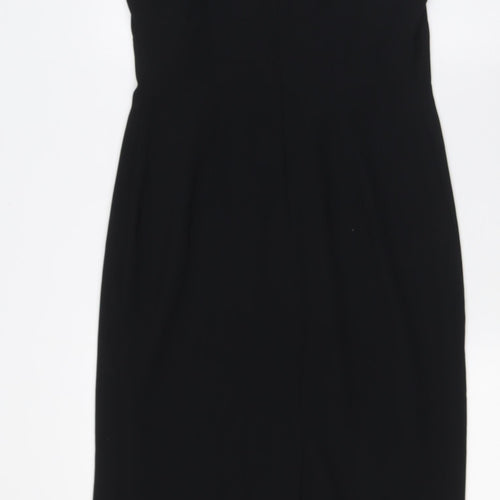 Marks and Spencer Womens Black Polyester Pencil Dress Size 8 Boat Neck Zip - Evening Wear