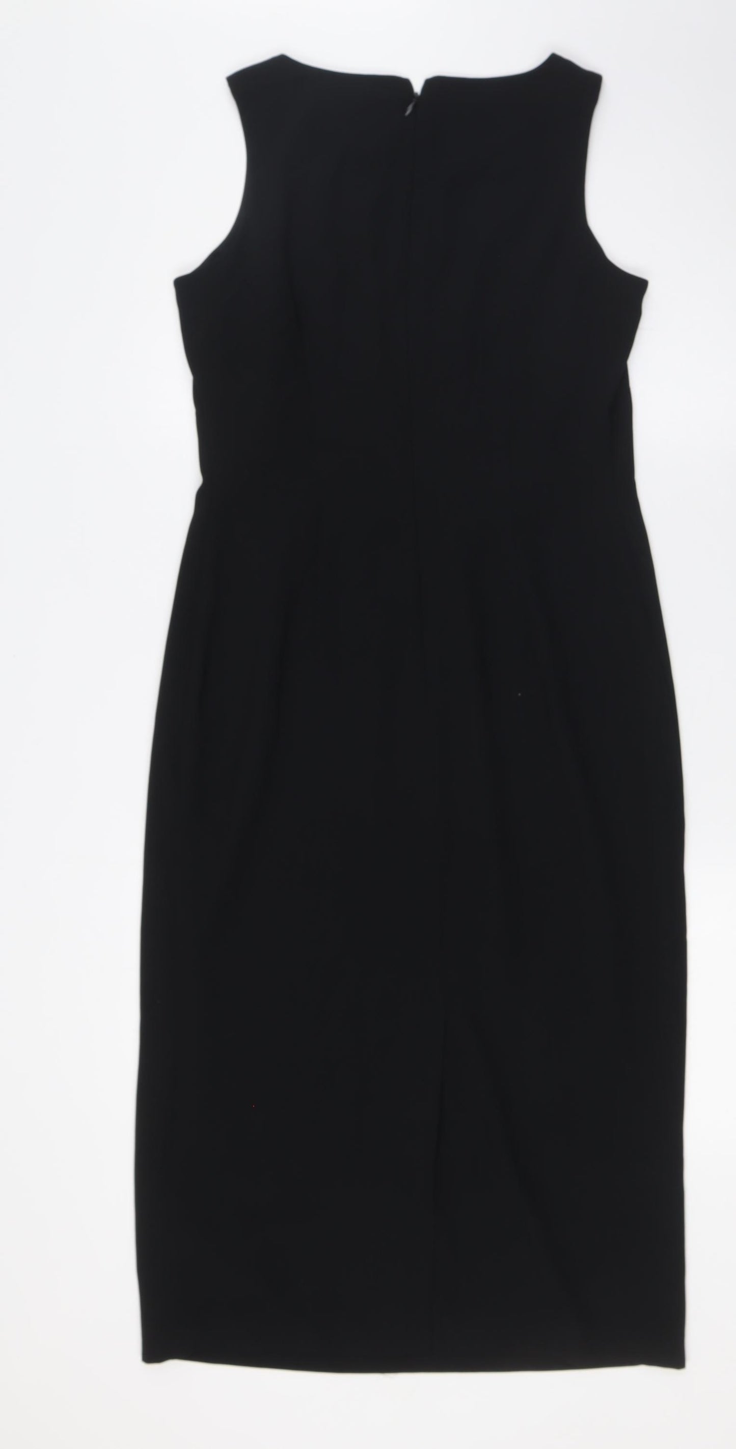 Marks and Spencer Womens Black Polyester Pencil Dress Size 8 Boat Neck Zip - Evening Wear