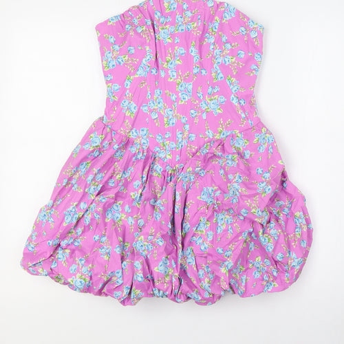Zara Womens Purple Floral Elastane A-Line Size S Off the Shoulder Zip - Boned Body