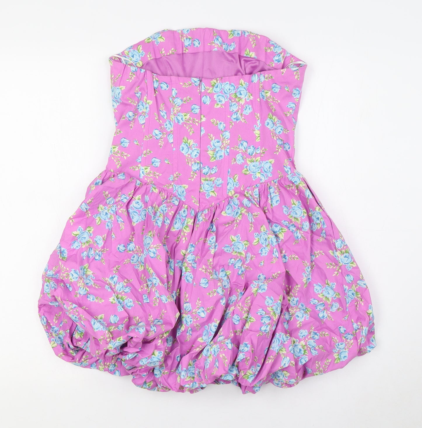 Zara Womens Purple Floral Elastane A-Line Size S Off the Shoulder Zip - Boned Body