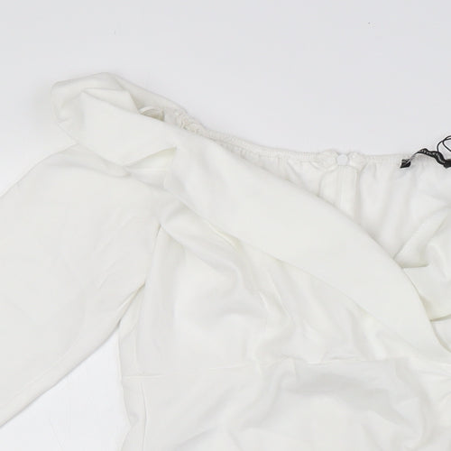 PRETTYLITTLETHING Womens White Polyester Pencil Dress Size 10 Off the Shoulder Zip