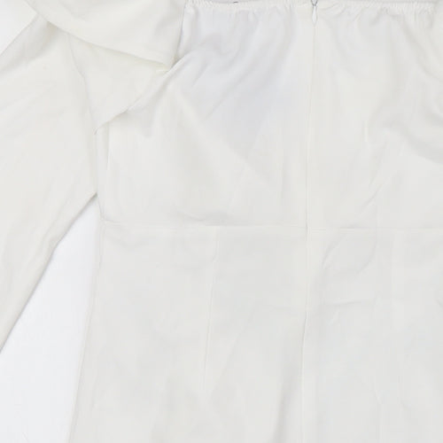 PRETTYLITTLETHING Womens White Polyester Pencil Dress Size 10 Off the Shoulder Zip