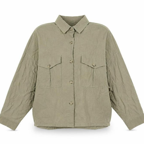 Pull&Bear Womens Green Herringbone Polyester Basic Button-Up Size M Collared - Breast Pockets