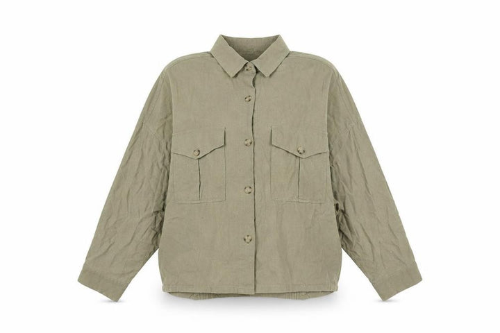 Pull&Bear Womens Green Herringbone Polyester Basic Button-Up Size M Collared - Breast Pockets