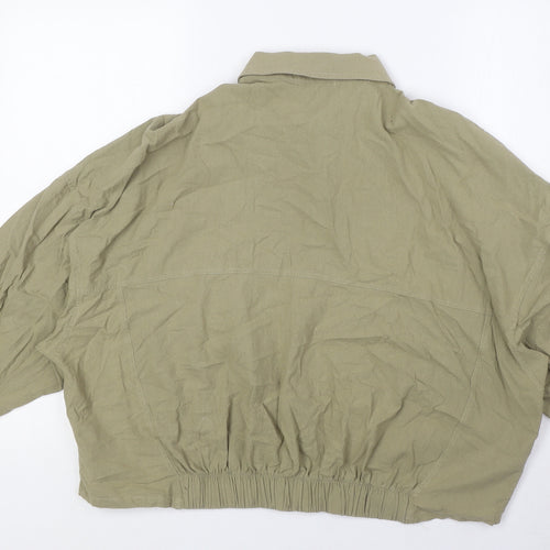 Pull&Bear Womens Green Herringbone Polyester Basic Button-Up Size M Collared - Breast Pockets