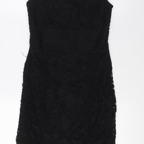 Topshop Womens Black Nylon A-Line Size 10 Square Neck Zip - Lace Overlay