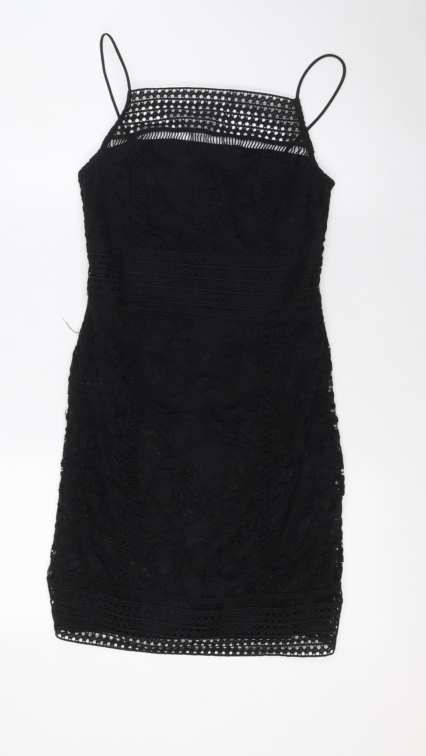 Topshop Womens Black Nylon A-Line Size 10 Square Neck Zip - Lace Overlay
