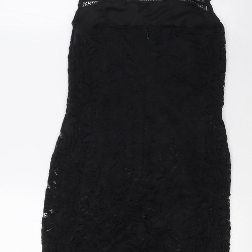 Topshop Womens Black Nylon A-Line Size 10 Square Neck Zip - Lace Overlay