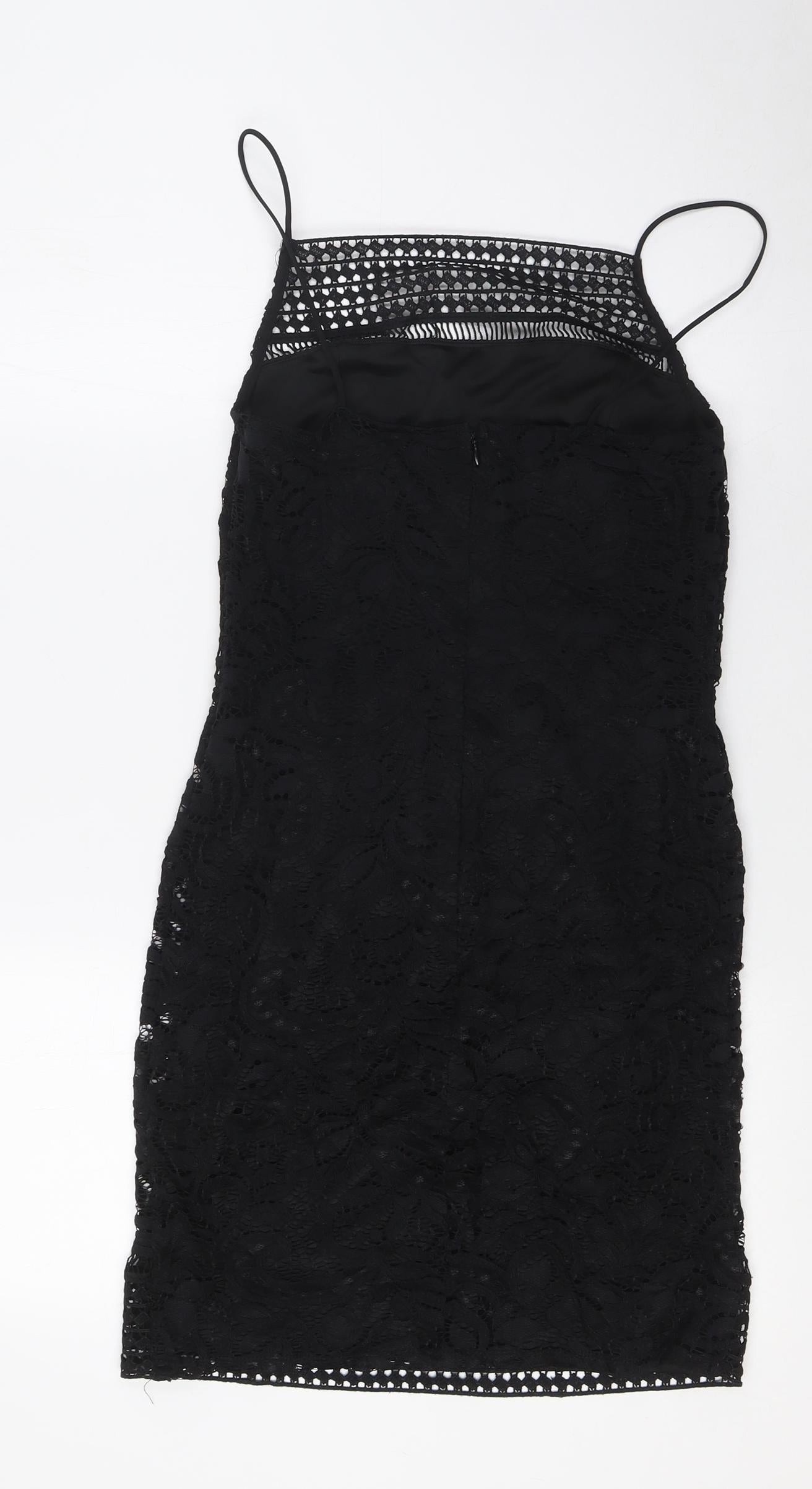 Topshop Womens Black Nylon A-Line Size 10 Square Neck Zip - Lace Overlay