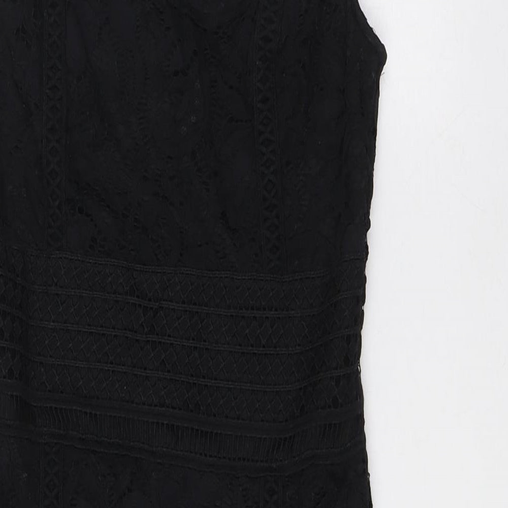 Topshop Womens Black Nylon A-Line Size 10 Square Neck Zip - Lace Overlay