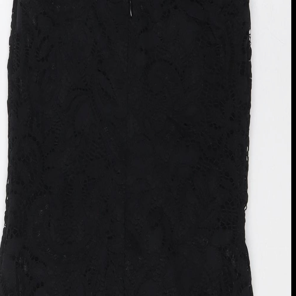 Topshop Womens Black Nylon A-Line Size 10 Square Neck Zip - Lace Overlay