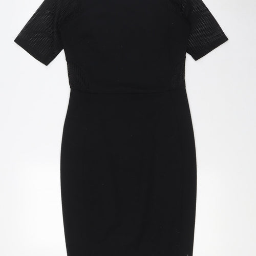 River Island Womens Black Polyester Pencil Dress Size 8 Round Neck Zip