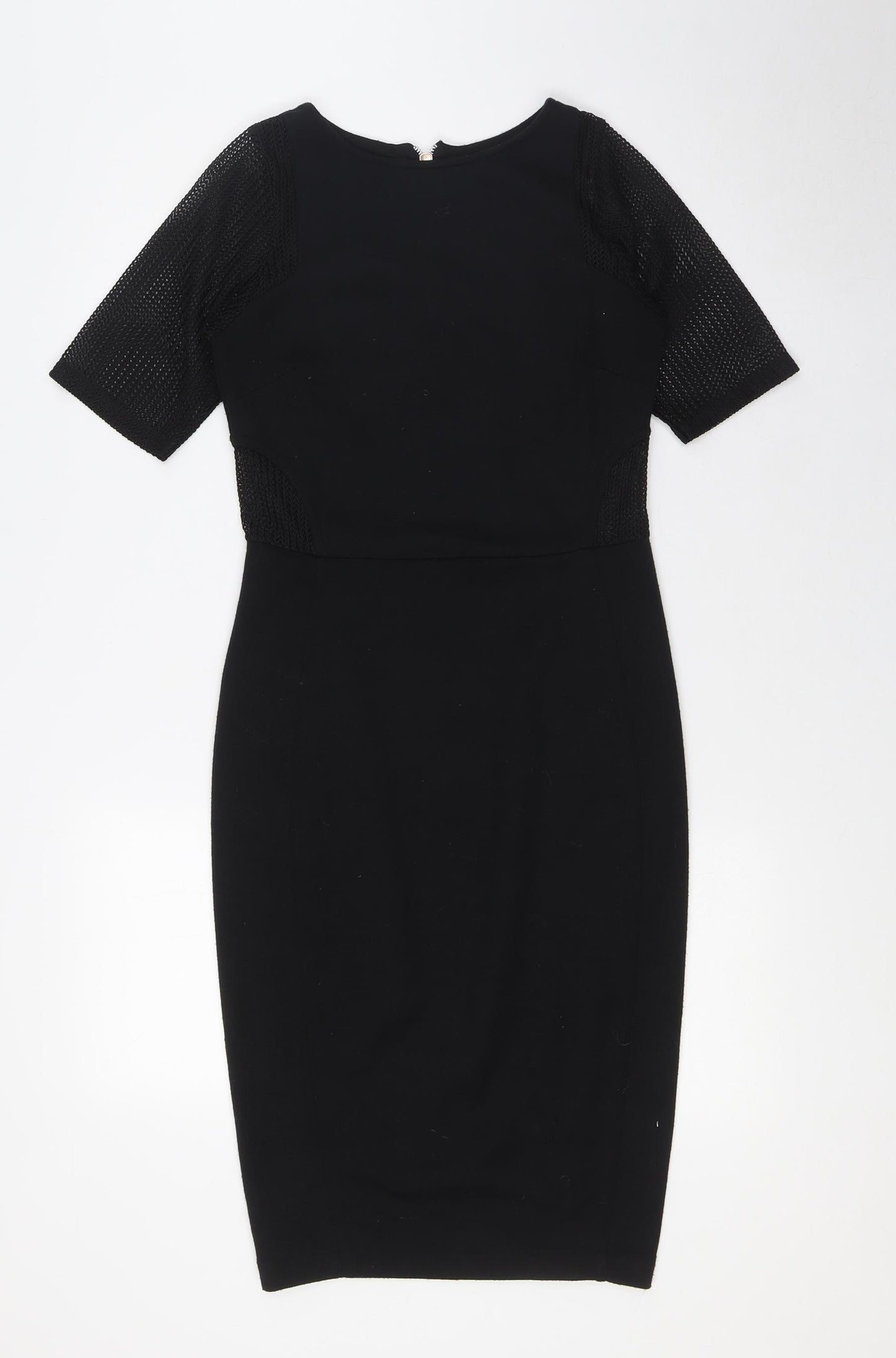 River Island Womens Black Polyester Pencil Dress Size 8 Round Neck Zip
