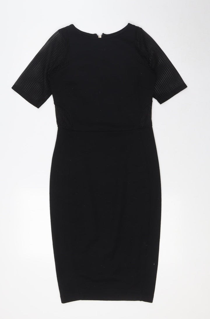 River Island Womens Black Polyester Pencil Dress Size 8 Round Neck Zip