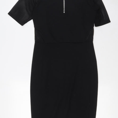 River Island Womens Black Polyester Pencil Dress Size 8 Round Neck Zip