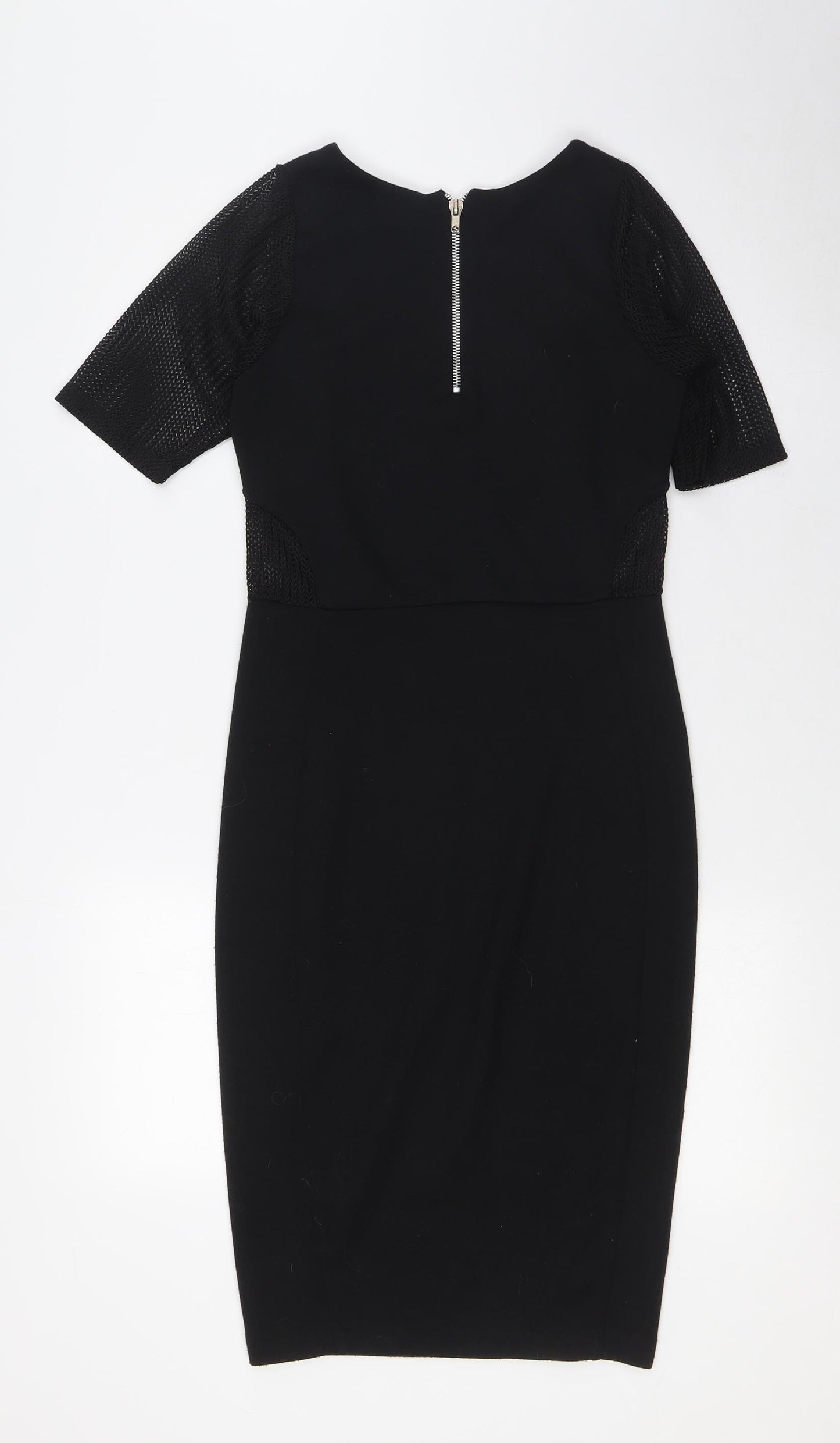 River Island Womens Black Polyester Pencil Dress Size 8 Round Neck Zip