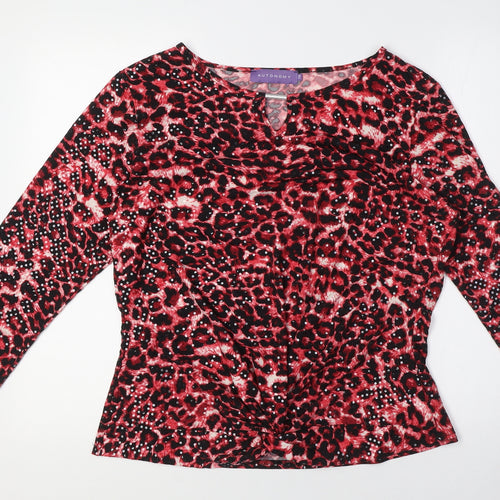 Autonomy Womens Multicoloured Animal Print Polyester Basic Blouse Size 18 Boat Neck
