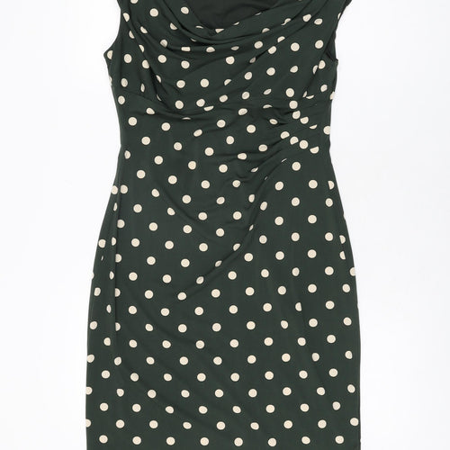 Connected Womens Green Polka Dot Polyester Bodycon Size 8 Cowl Neck Pullover