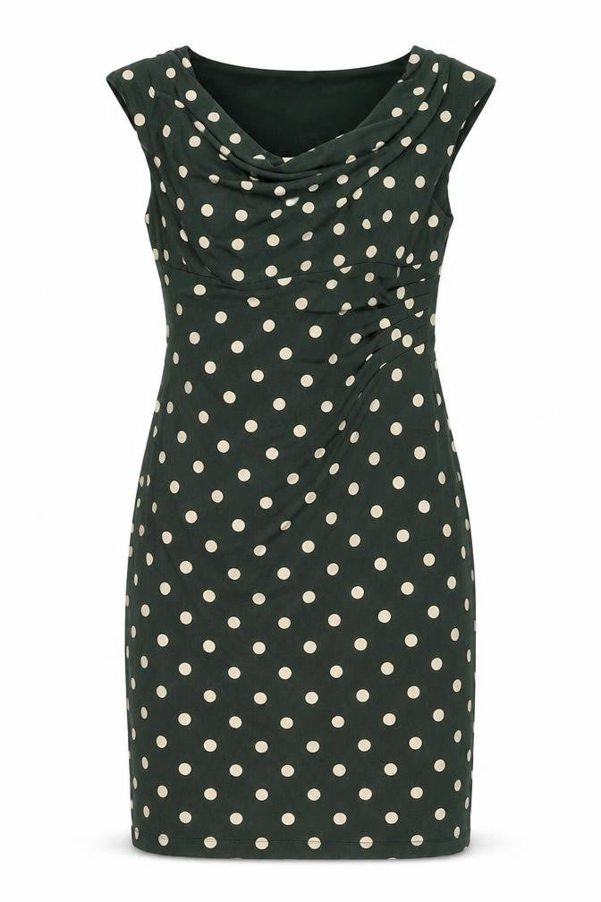 Connected Womens Green Polka Dot Polyester Bodycon Size 8 Cowl Neck Pullover