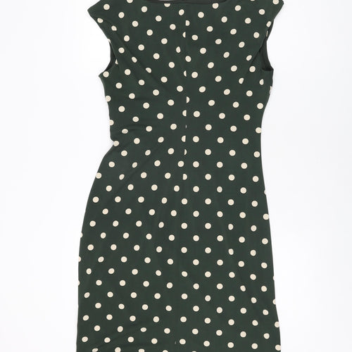 Connected Womens Green Polka Dot Polyester Bodycon Size 8 Cowl Neck Pullover