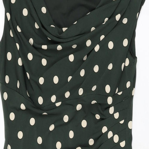 Connected Womens Green Polka Dot Polyester Bodycon Size 8 Cowl Neck Pullover