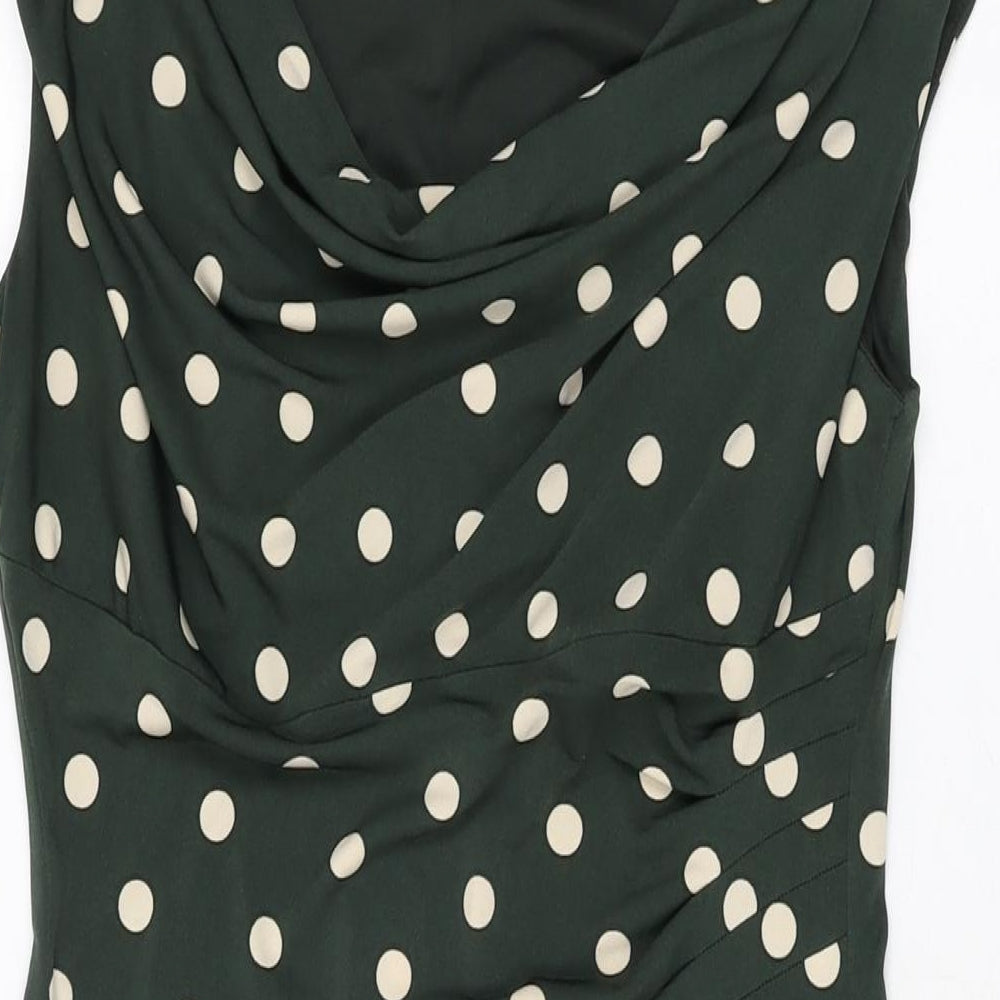 Connected Womens Green Polka Dot Polyester Bodycon Size 8 Cowl Neck Pullover