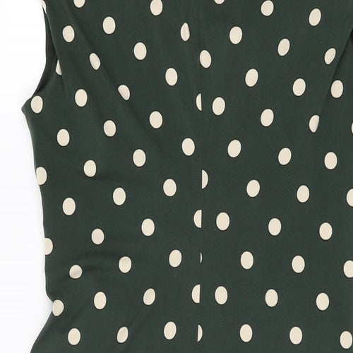 Connected Womens Green Polka Dot Polyester Bodycon Size 8 Cowl Neck Pullover