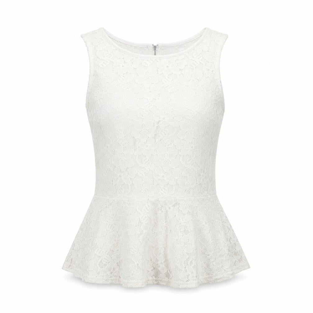 Front view of H&M women’s white floral polyester basic t-shirt, size S, round neck