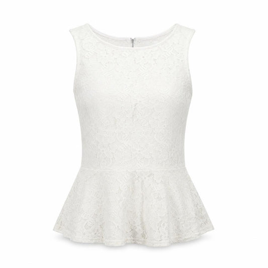Front view of H&M women’s white floral polyester basic t-shirt, size S, round neck
