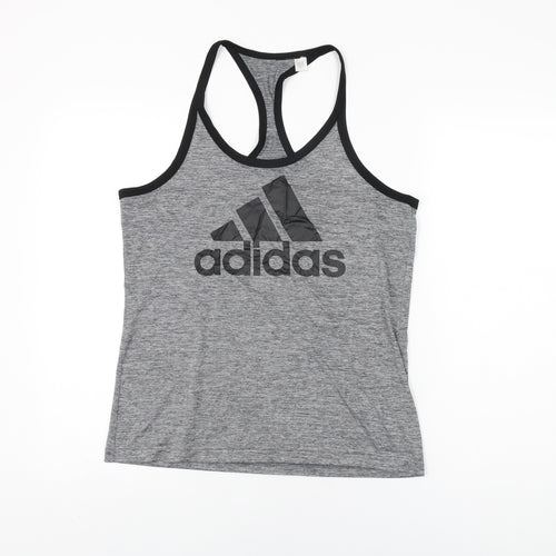 adidas Womens Grey Polyester Basic Tank Size M Scoop Neck Pullover