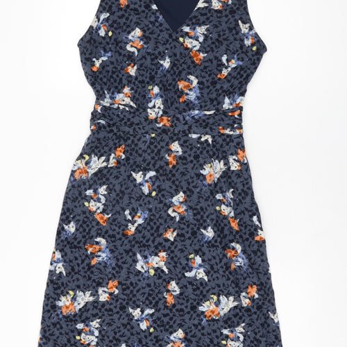 Marks and Spencer Womens Blue Geometric Cotton Shift Size 8 V-Neck Zip