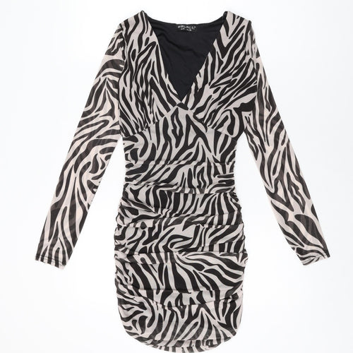 Select Womens White Geometric Polyester Bodycon Size 8 V-Neck Pullover
