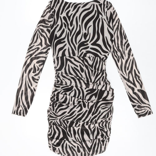 Select Womens White Geometric Polyester Bodycon Size 8 V-Neck Pullover