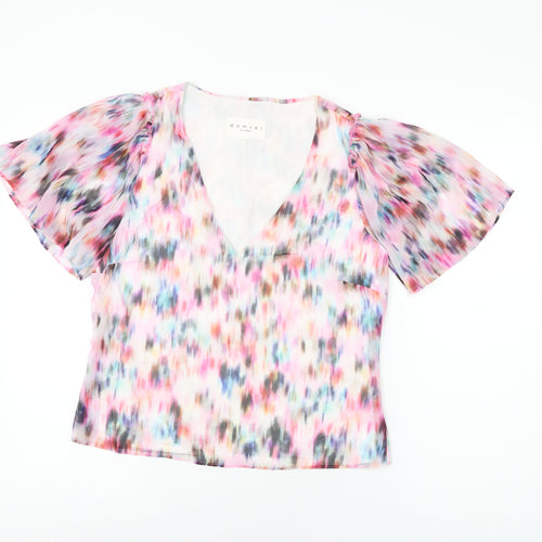 Damsel in a Dress Womens White Geometric Polyester Basic Blouse Size 10 V-Neck