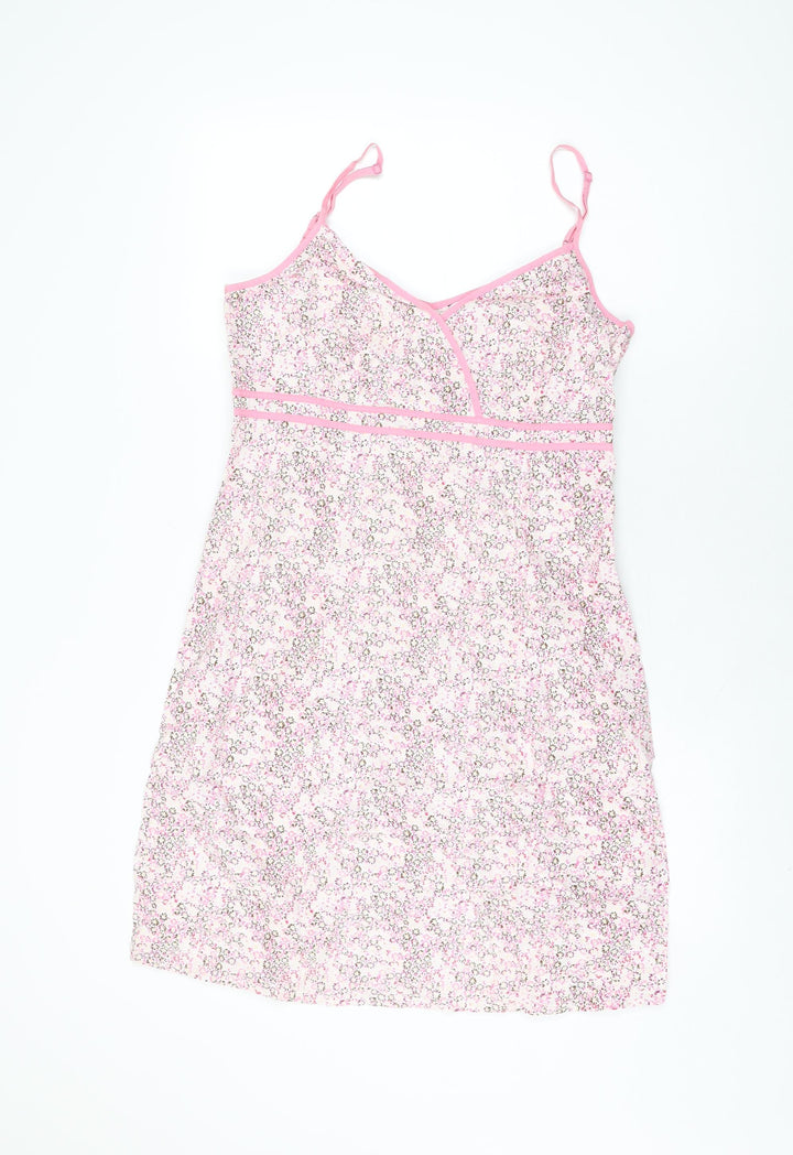 NEXT Womens Pink Floral Cotton Shift Size 14 V-Neck Zip